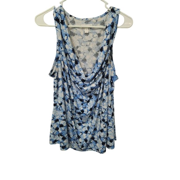 Charter Club Blouse Womens Size 3X Blue Floral Sleeveless Cowl Neck Top - Picture 1 of 8